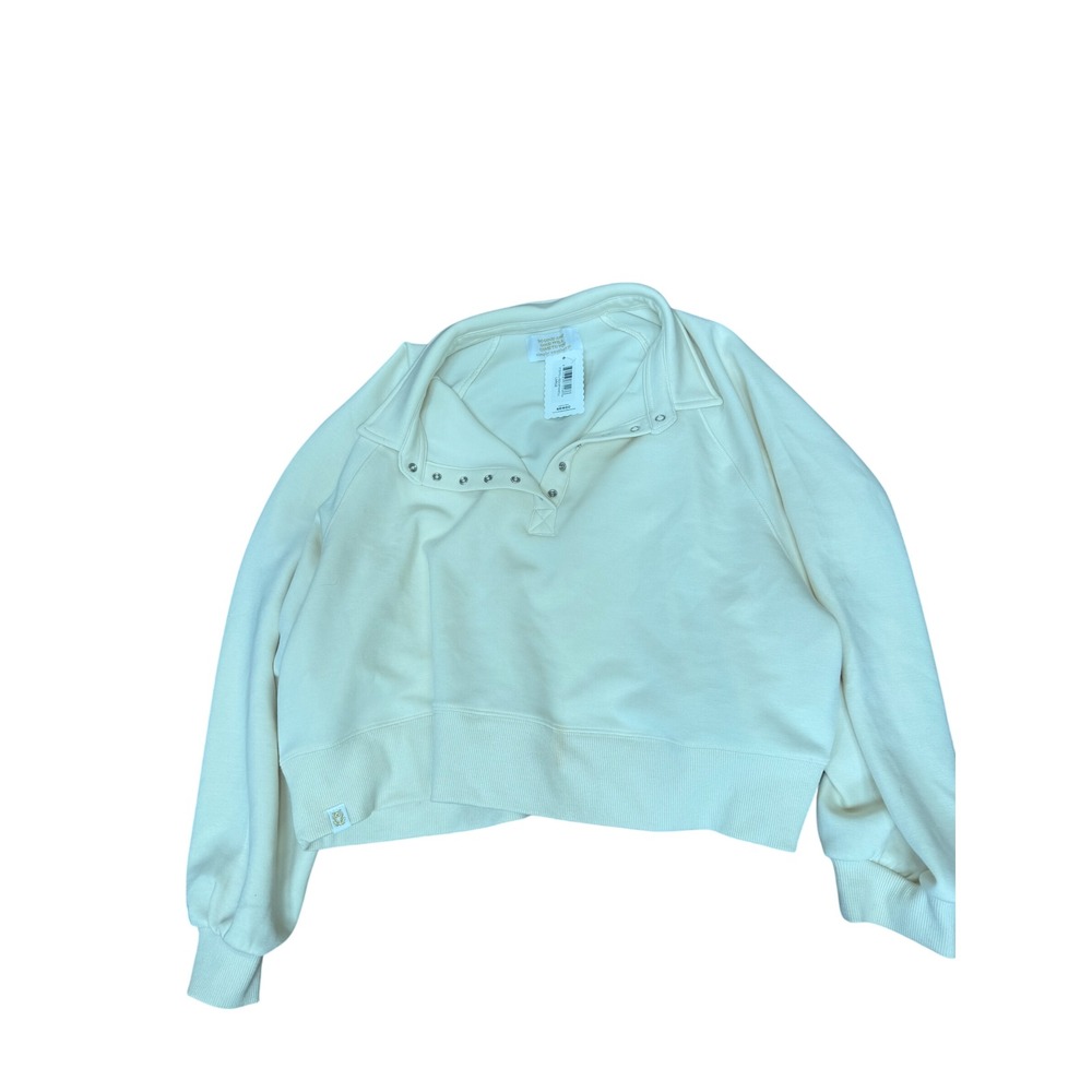 Simply Southern‎ Women Cream Snap Neck Henley Cropped Sweatshirt Large NWT